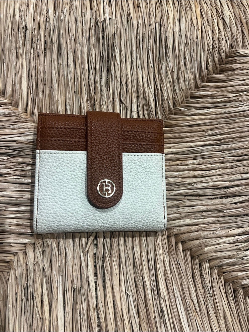 Brown & White Pebbled Leather Compact Wallet